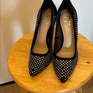 Mix No. 6 Black Rhinestone Mesh Pointed-Toe Pumps